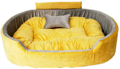 Furry Smile Simple Letest Beds , Sofas & Chair With Collar & Haddi For Dog And Cat M Pet Bed(Yellow & Grey)