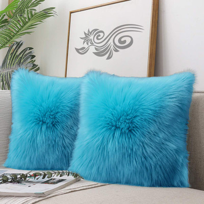 PICKKART Microfibre Solid Cushion Pack of 2(Light Blue)