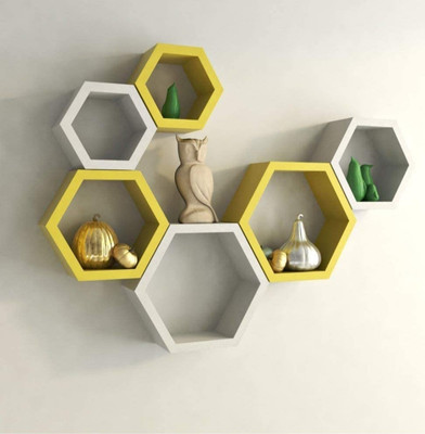 TFS MDF (Medium Density Fiber) Wall Shelf(Number of Shelves - 6, Yellow, White)