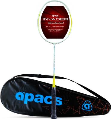apacs Invader 5000 (Full Graphite) White, Yellow Strung Badminton Racquet  (Pack of: 1, 84 g)
