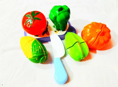FLYmart Cut the fruit /vegetable Set with Plate | vegetable Cut |Slice the vegetable |Pretend Toy Role Playing Master Chef For kids vegetable cutter set | Premium vegetable cut vegetable Slice Toy game | Kitchen vegetable cut role play set for kids | Kitchen Role, Restaurant Role Pretend play toy fo