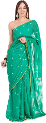 JustEthnic Printed Bandhani Chiffon Saree(Green)
