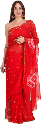 JustEthnic Printed Bandhani Chiffon Saree(Red)