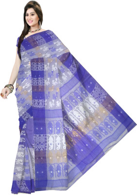 Pradip Fabrics Woven Tant Cotton Blend Saree(Blue)