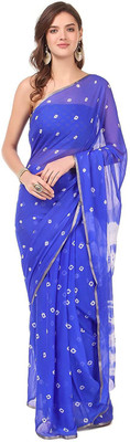 REBOOT FASHIONS Printed Bandhani Chiffon Saree(Blue)