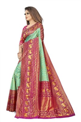 GREEN PEARS Woven Banarasi Jacquard Saree(Light Green)