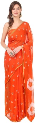 JustEthnic Printed Bandhani Chiffon Saree(Orange)