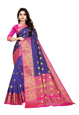 Aishwarya Sarees Woven Banarasi Silk Blend Saree(Dark Blue)