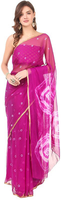 REBOOT FASHIONS Printed Bandhani Chiffon Saree(Magenta)