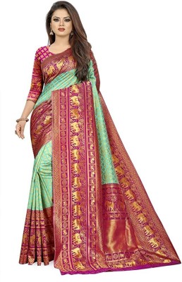 Amrut Collection Woven Banarasi Jacquard Saree(Light Green)