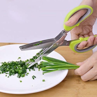 Gift Corner 1 Pc Stainless Steel Knife Multi-Function 5 Blade Vegetable Stainless Steel Herbs Scissor with Blade Comb