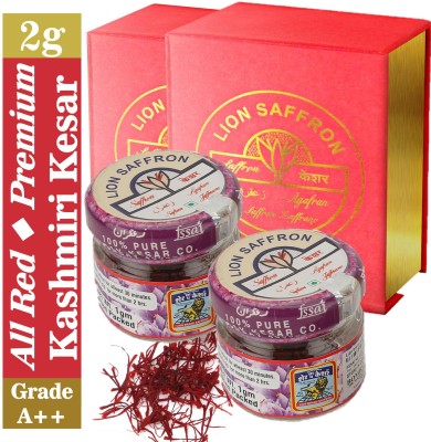 LION SAFFRON Grade A++ Pure All Red Kashmiri Kesar Saffron - Mongra (Organic) | Natural and Certified High Quality Saffron 2gm(2 x 1 g)