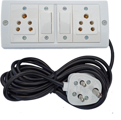 UKV Extension switch board with 2 sockets 2 switchs - 4 Mtr Long wire 2  Socket Extension Boards(White, 4 m)