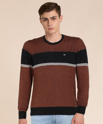 Arrow Sport Colorblock Round Neck Casual Men Orange Sweater