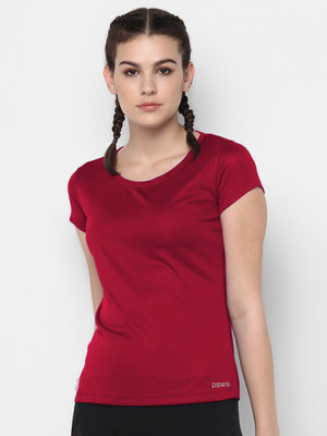 DSWS Solid Women Round Neck Maroon T-Shirt