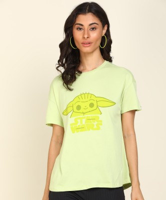 VAN HEUSEN Printed Women Round Neck Light Green T-Shirt