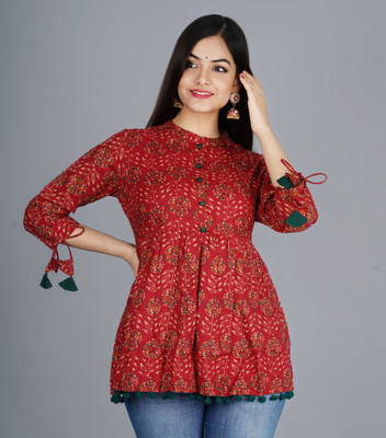 Royal Marque Casual 3/4 Sleeve Printed Women Maroon Top