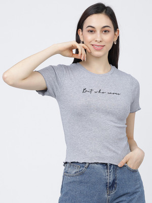 Tokyo Talkies Casual Half Sleeve Solid Women Grey Top