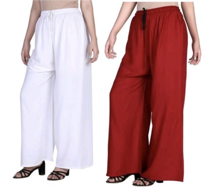 AREEBA COLLECTION Flared, Regular Fit, Relaxed, Tapered Women White, Maroon Trousers