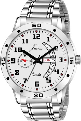 JAINX JM7110 Stylish Day & Date Function White Dial Steel Chain Analog Watch  - For Men