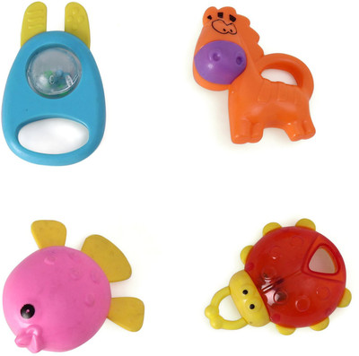 Kiddie Castle Animal Shaped Pack of 4 Rattle(Multicolor)