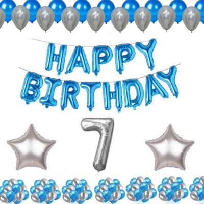 Prihit Solid Happy Birthday 1 Set Happy Birthday Foil Letters 2 Pcs Silver Foil Stars 50 Pcs Balloon(Blue, Silver, Pack of 54)