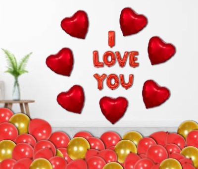 BestDeal247 Solid Love Decorations kit - I Love You Foil Balloon With 7 Red Heart Shape Foil Balloon and 30 Metallic Balloon Red Color - Pack of 45 Balloon(Red, Pack of 45)