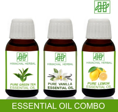 Himachal Herbal GREEN TEA-LEMON-VANILLA ESSENTIAL OIL FOR COSMETIC SOAP MAKING AROMATHERAPY-3PC EACH 10ML(30 ml)