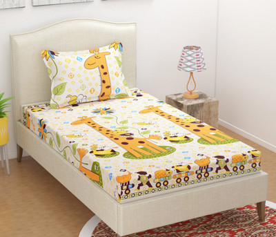 Kawi 200 TC Polycotton Single Printed Fitted (Elastic) Bedsheet(Pack of 1, Yellow)