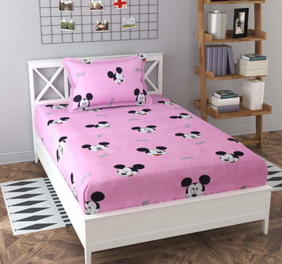 Kawi 200 TC Polycotton Single Printed Fitted (Elastic) Bedsheet(Pack of 1, Light Pink)