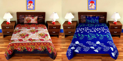 Home Readiness 160 TC Polycotton Single Floral Flat Bedsheet(Pack of 2, Multicolor)