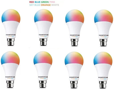 Nightstar 9 W Basic Round B22 LED Bulb(Multicolor, Pack of 8)