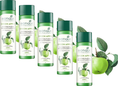 BIOTIQUE Bio Green apple Fresh Daily Purfying Shampoo & Conditioner Pack Each Pack 190ml Pack Of 5(950 ml)