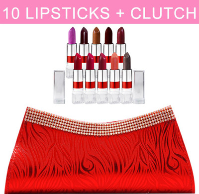 adbeni Lipsticks (Pack of 10) with Clutch(10 Items in the set)