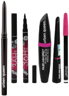 URBEN QUEEN KAJAL & 2 pc 36 hours stay eyeliner & mascara & eyeliner & eyebrow pencil ( 6 items )(6 Items in the set)