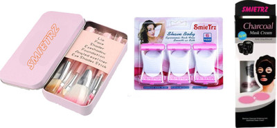 SMIETRZ Makeup Brush Set 7Pc Makeup Mini Brush Kit & shave body & CHARCOAL Blackhead Removal(3 Items in the set)