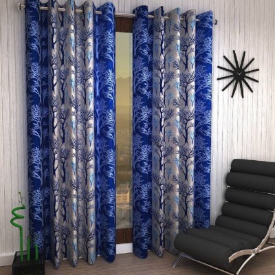 Kingly Home 214 cm (7 ft) Polyester Room Darkening Door Curtain (Pack Of 2)(Floral, Blue)