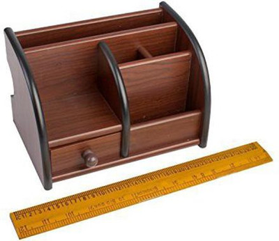Gold Leaf 7 Compartments Wooden Pen stand(Brown)