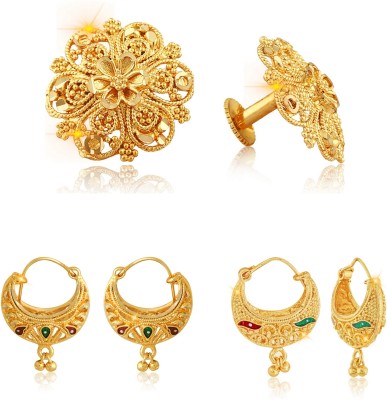 VIGHNAHARTA Sizzling Graceful Alloy Gold Plated Stud and Chandbali Earring Combo set For Women and Girls Pack of- 3 Pair Earrings- VFJ1086-1139-1181ERG Alloy, Brass Stud Earring, Chandbali Earring