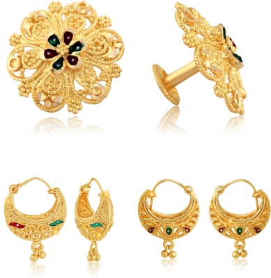 VIGHNAHARTA Sizzling Charming Alloy Gold Plated Stud and Chandbali Earring Combo set For Women and Girls Pack of- 3 Pair Earrings- VFJ1099-1139-1181ERG Alloy, Brass Stud Earring, Chandbali Earring