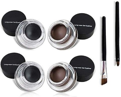 NADJA BEST 2 in 1 Black and Brown Gel Eyeliner Set Water Proof Smudge Proof, Last for All Day Long, Work Great with Eyebrow, 4 Pieces Eye Makeup Brushes Included 12 ml(BLACK, BLUE)