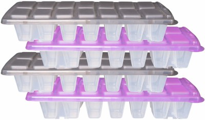Wonder Plastic Prime Keroline Big Fridge Ice Tray with Lid, Set of 4 Tray 14 Cube, Violet Black Color, Made in India, KBS03848 Purple, Black Plastic Ice Cube Tray(Pack of4)