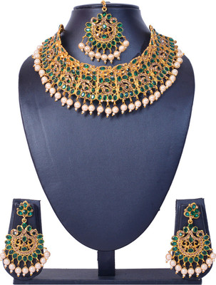 KAHAR CREATION Alloy Gold-plated Green, Gold Jewellery Set(Pack of 1)