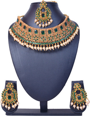 KAHAR CREATION Alloy Gold-plated Green, Gold Jewellery Set(Pack of 1)