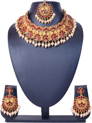 KAHAR CREATION Alloy Gold-plated Maroon Jewellery Set(Pack of 1)