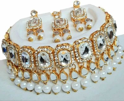 jatin imitation Metal, Stone Gold-plated White Jewellery Set(Pack of 1)