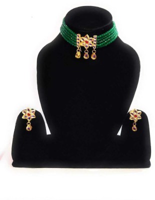 Unique Collection Alloy Gold-plated Gold, Green Jewellery Set(Pack of 1)