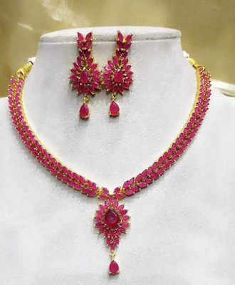 Riwaaz Collection Alloy Gold-plated Ruby Red Jewellery Set(Pack of 1)