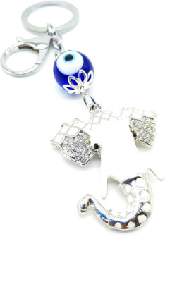 Augen White Ganpati/Ganesh Design Blue Evil Eye Key Chain