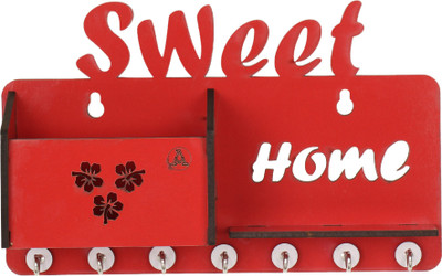 FMSA4 RED 0037 NEW fully multipurpose wooden key holder Wood Key Holder(8 Hooks, Red)
